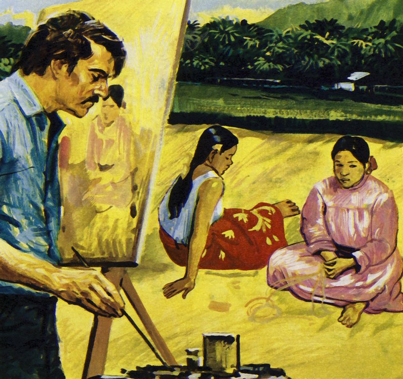 Gauguin malede indfødte piger på Tahiti (farvelitografi) af Luis Arcas Brauner