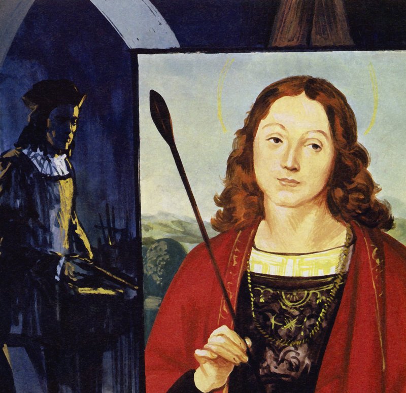 Raphael begyndte at modtage sine egne bestillinger (farvelitografi) af Luis Arcas Brauner