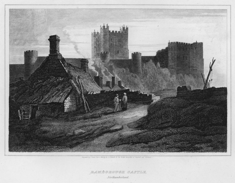Bamburgh Castle, Northumberland (gravering) af Luke (after) Clennell