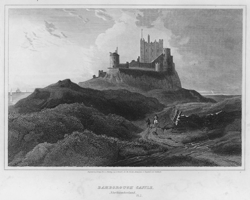 Bamborough Castle, Northumberland (gravering) af Luke (after) Clennell