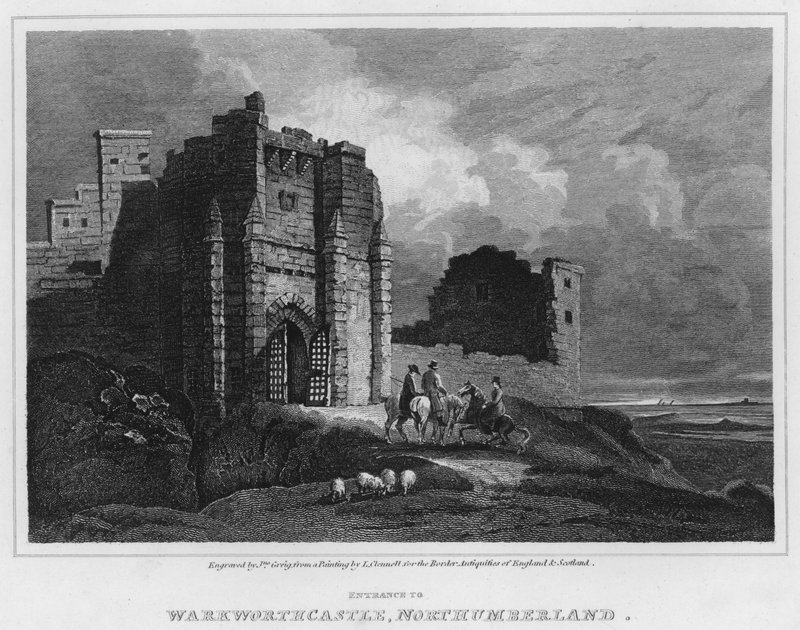 Indgang til Warkworth Castle, Northumberland (gravering) af Luke (after) Clennell