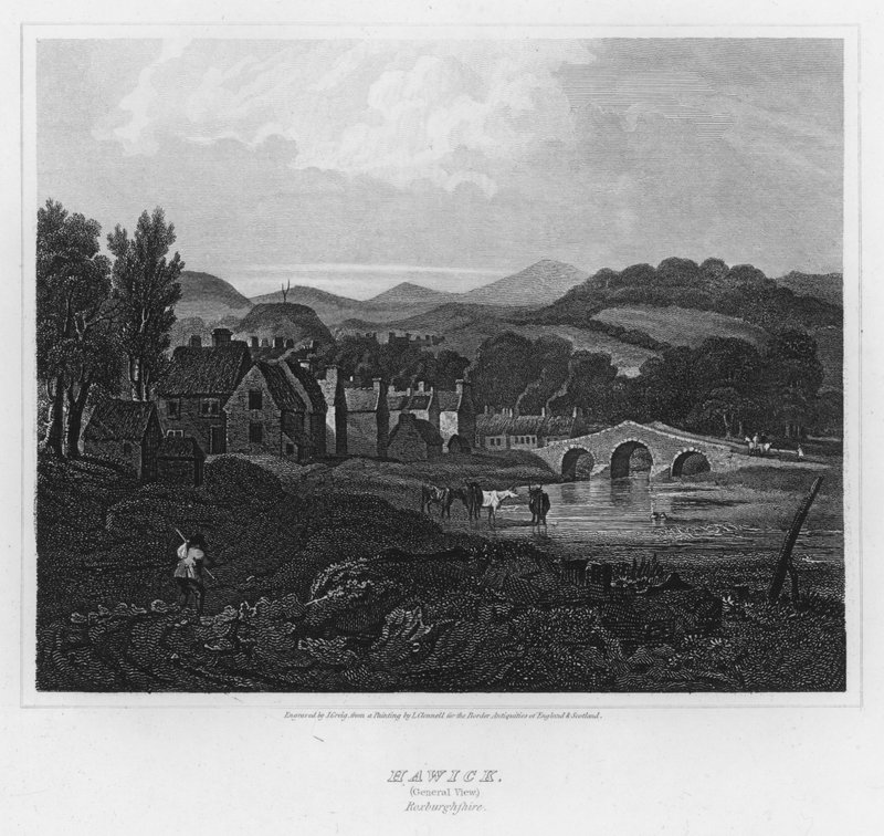 Hawick, General View, Roxburghshire (gravering) af Luke (after) Clennell