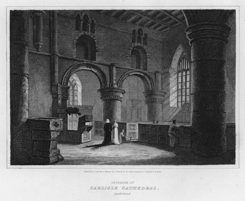 Interiør af Carlisle Cathedral, Cumberland (gravering) af Luke (after) Clennell