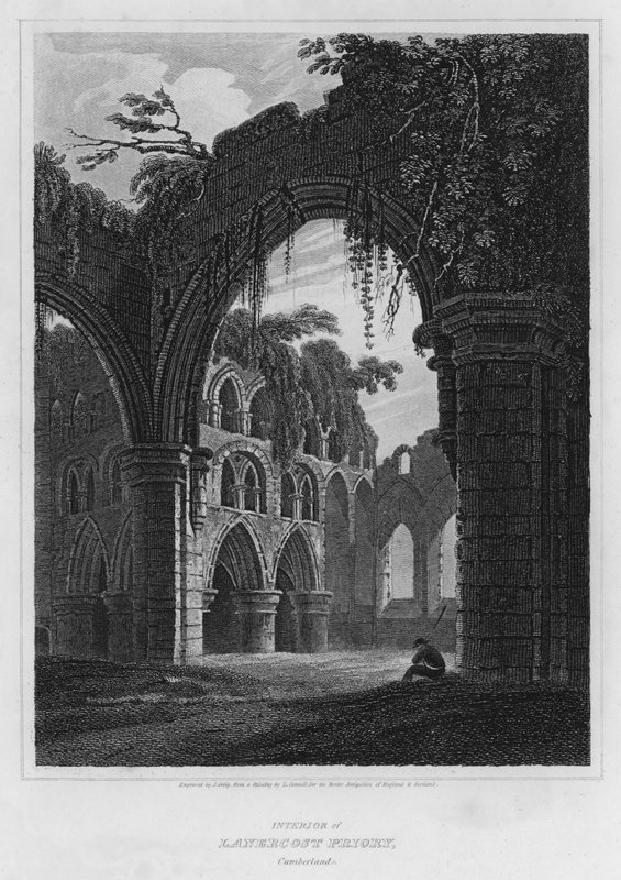 Interiør af Lanercost Priory, Cumberland (gravering) af Luke (after) Clennell
