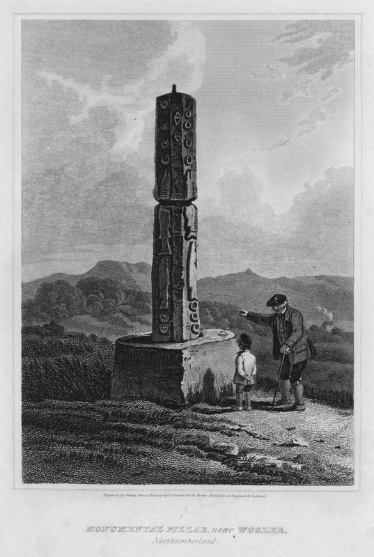 Monumental Pillar, nær Wooler, Northumberland (gravering) af Luke (after) Clennell