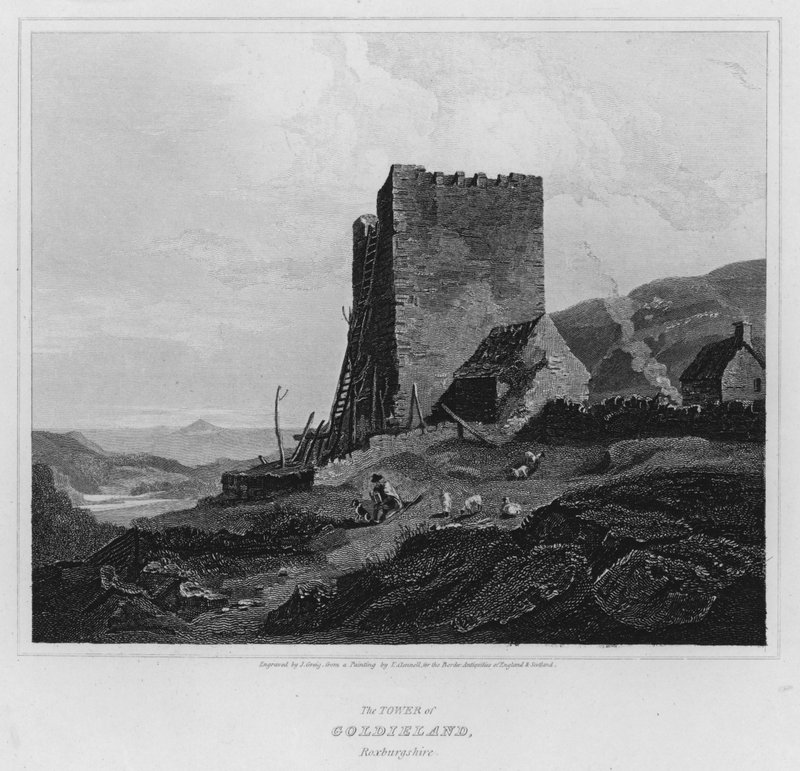 Tower of Goldieland, Roxburgshire (gravering) af Luke (after) Clennell