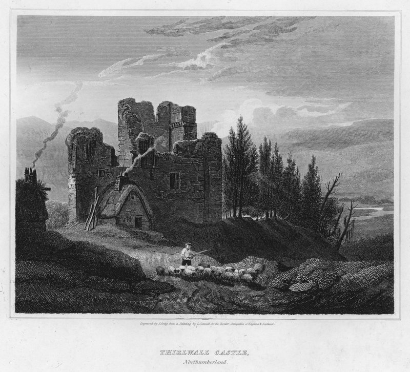 Thirlwall Castle, Northumberland (gravering) af Luke (after) Clennell