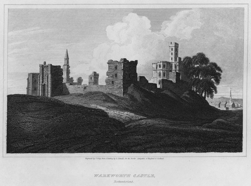 Warkworth Castle, Northumberland (gravering) af Luke (after) Clennell