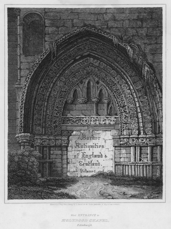 Vestindgang til Holyrood Chapel, Edinburgh (gravering) af Luke (after) Clennell