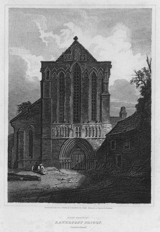 Vestfronten af Lanercost Priory, Cumberland (gravering) af Luke (after) Clennell