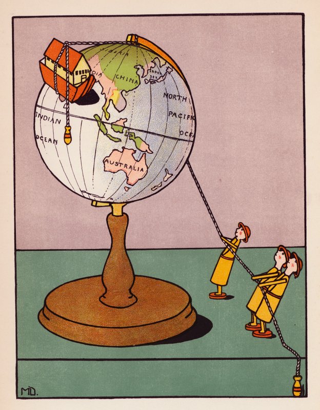 "Jeg gjorde det!" råbte Jafet, "jeg lagde en plan! " (farvelitografi) af Mabel Dearmer