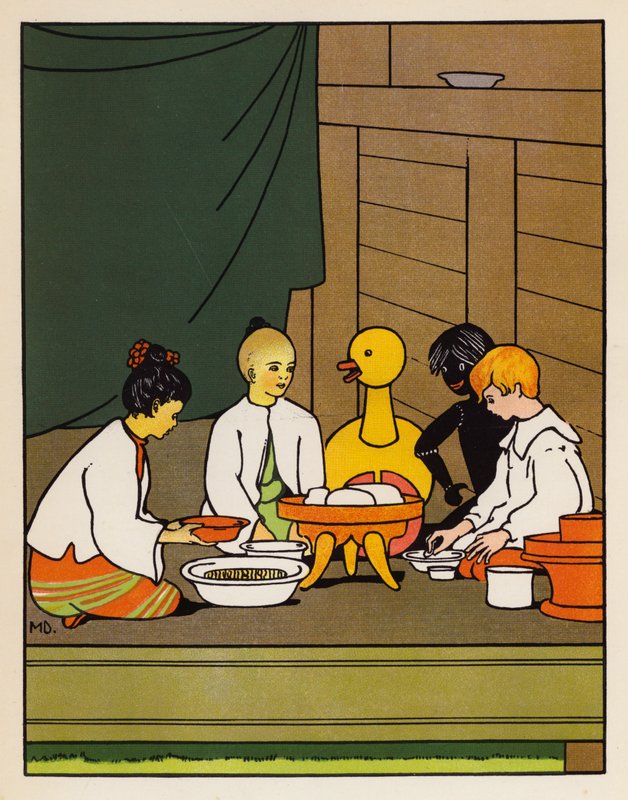 "Middagsris" (farvelitografi) af Mabel Dearmer