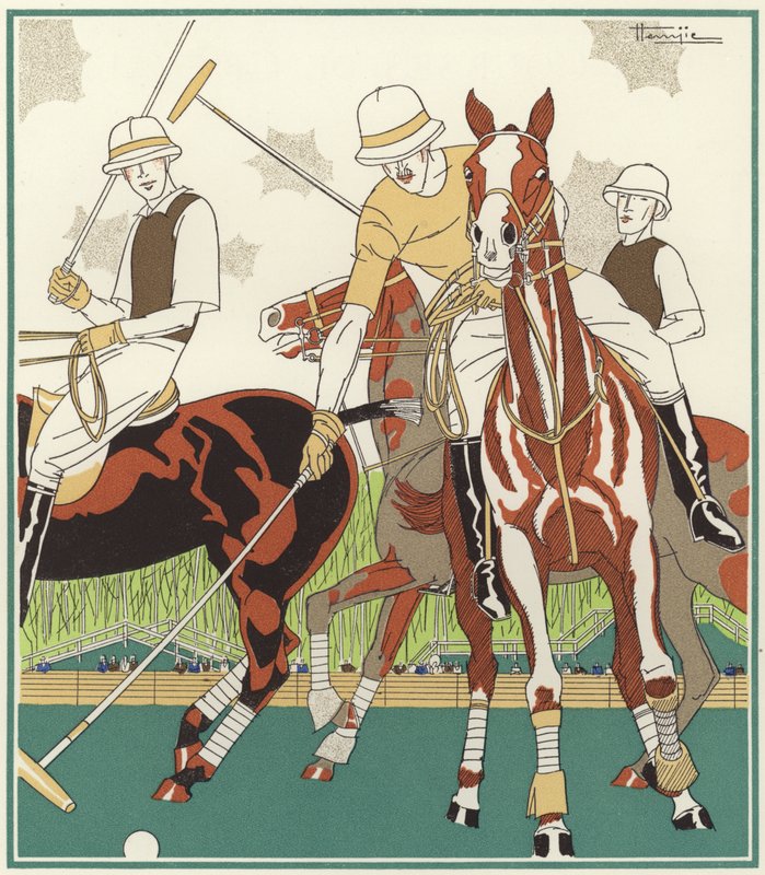 Polo i Le Touquet (farvelitografi) af Marcel Jacques Hemjik