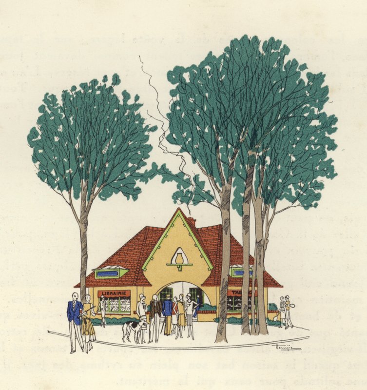 Boghandel og Tabac i Le Touquet (farvelitografi) af Marcel Jacques Hemjik