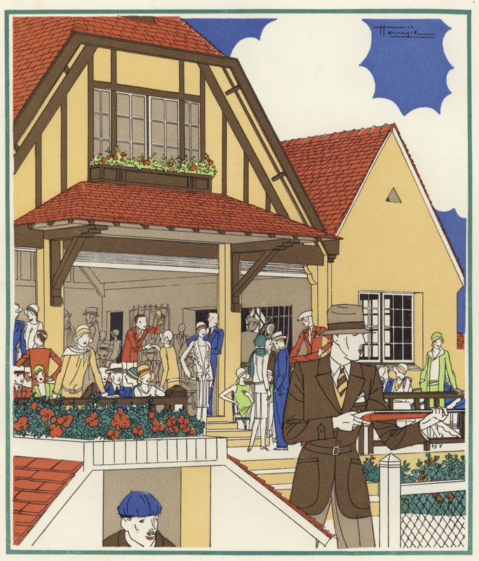 Dueskydningsklubben i Le Touquet (farvelitografi) af Marcel-Jacques Hemjik