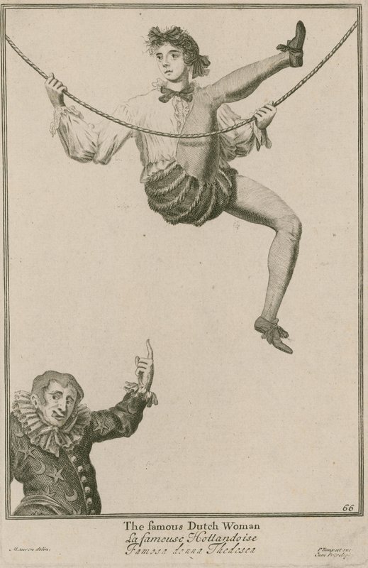 Bartholomew Fair, London: Den berømte hollandske kvinde, 1687 af Marcellus the Elder Laroon