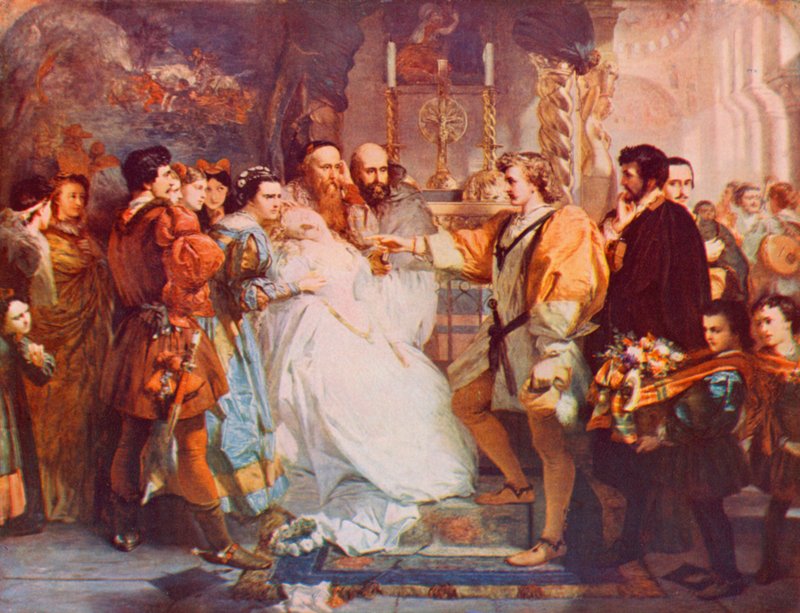 Shakespeare: The Repudiation of Hero, Much Ado about Nothing, Act IV, Scene 1 (farve litho) af Marcus (after) Stone