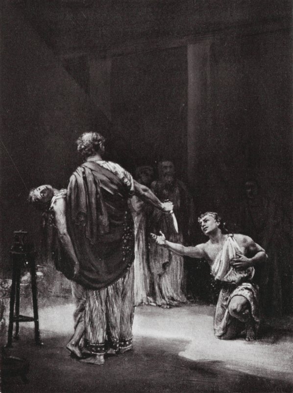 Aristodemus af Messenien ofrer sin datter (litografi) af Margaret (after) Dovaston