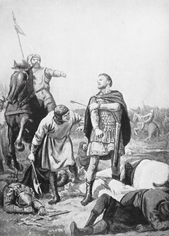 Alp Arslanis tilfangetagelse af kejser Romanus Diogenes i 1071 (litografi) af Margaret (after) Dovaston