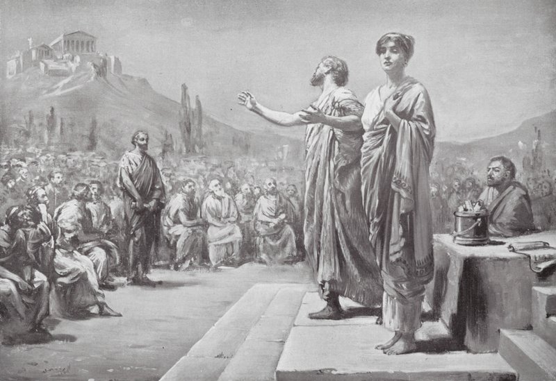 Perikles beder for Aspasia (litografi) af Margaret (after) Dovaston