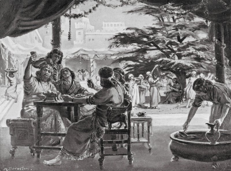 Jubel i Babylon over Esarhaddons genopbygning af byen (litografi) af Margaret (after) Dovaston