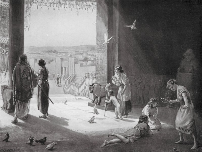 Sangar af Carchemish modtager Ashur-nasir-pal III (litho) af Margaret (after) Dovaston