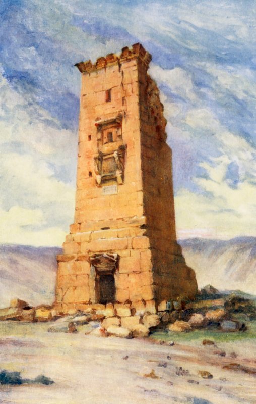 A Mortuary Tower, Palmyra (farvelitografi) af Margaret Thomas