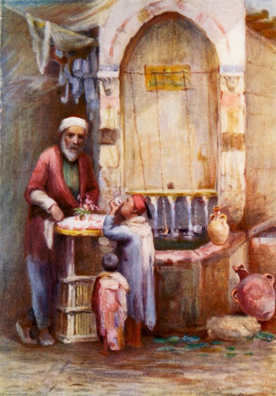 En sælger af slik, Damaskus (farvelitografi) af Margaret Thomas