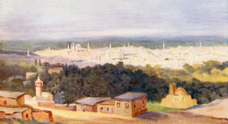 Damaskus fra Salehiyeh (farvelitografi) af Margaret Thomas