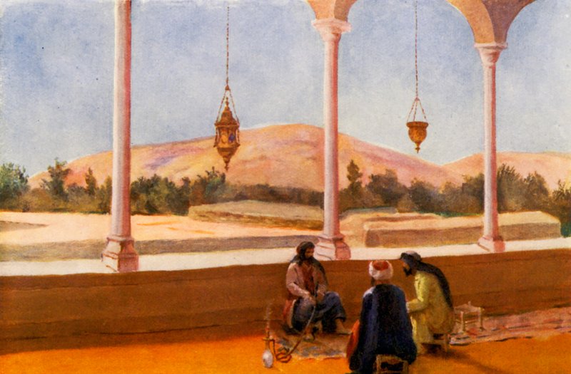 Interiør af privat hus, Damaskus (farvelitografi) af Margaret Thomas