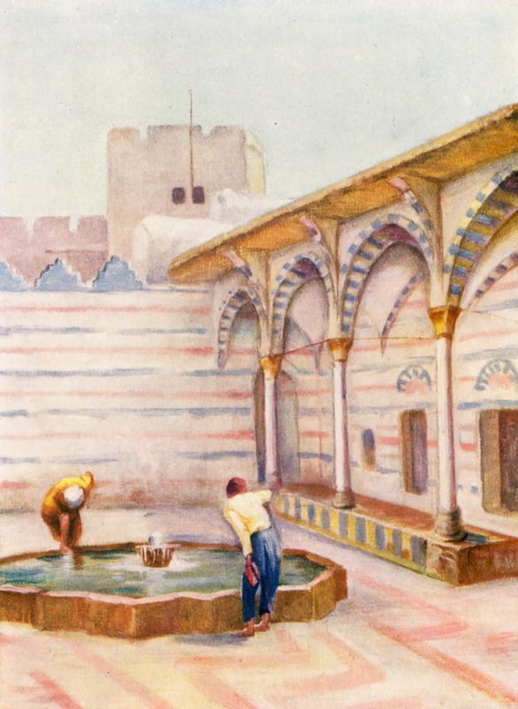 Moské es Sinamiyeh, Damaskus (farvelitografi) af Margaret Thomas