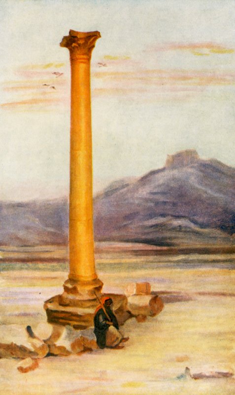 Ensom søjle, Palmyra (farvelitografi) af Margaret Thomas