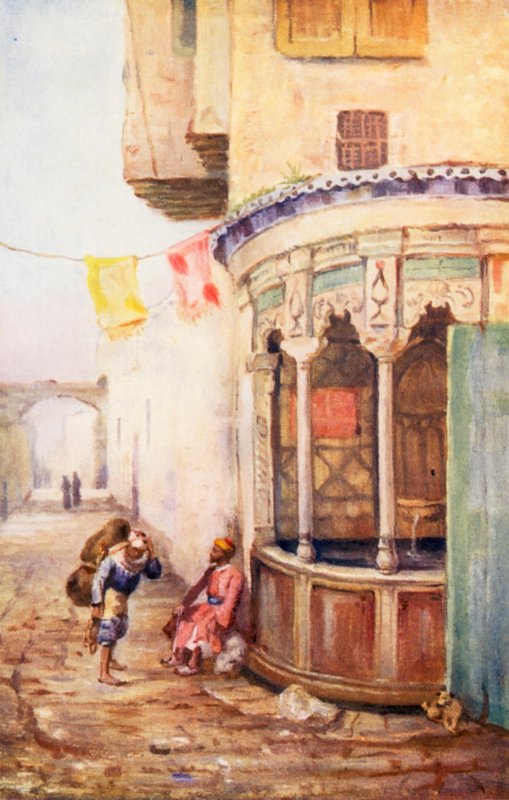 Gadefontæne, Damaskus (farvelitografi) af Margaret Thomas