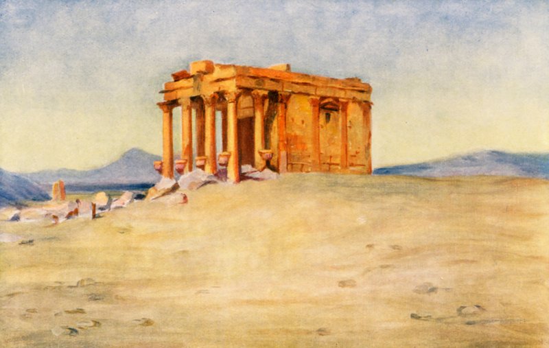 Kongemoderens tempel, Palmyra (farvelitografi) af Margaret Thomas