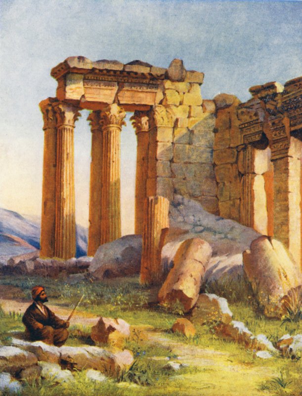 Det lille tempel, Baalbek (farvelitografi) af Margaret Thomas