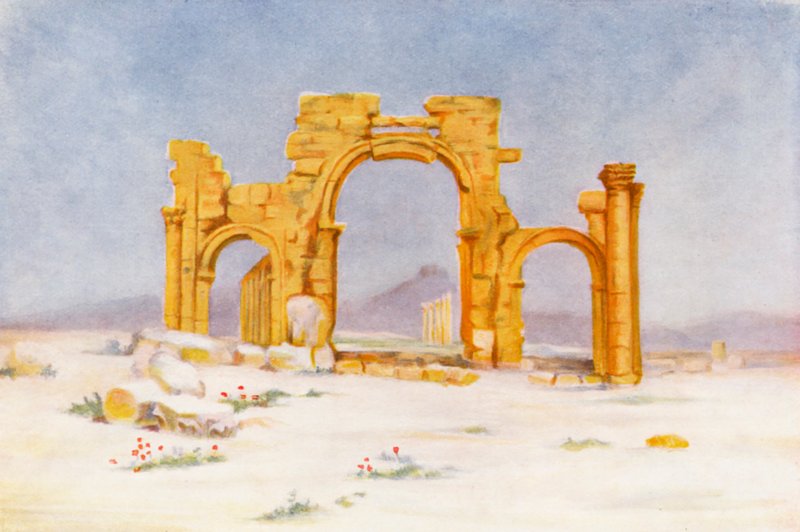 Triumfbue, Palmyra (farvelitografi) af Margaret Thomas