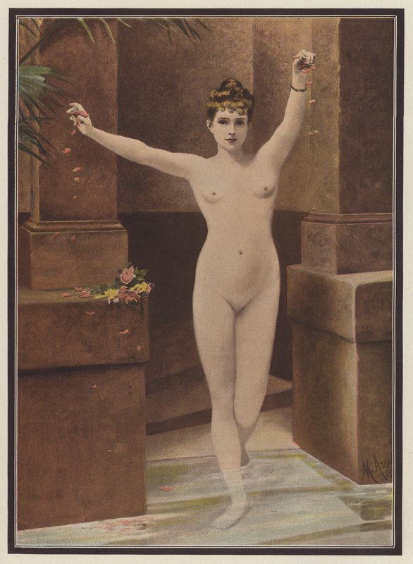 I badet (farve litho) af Marguerite Arosa