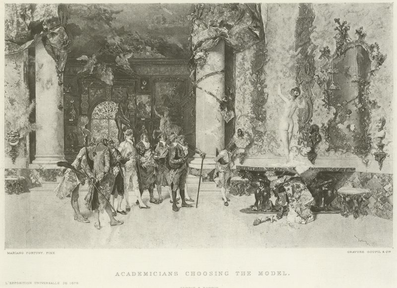 Akademikere vælger modellen (dybtryk) af Mariano José María Bernardo Fortuny y Carbó
