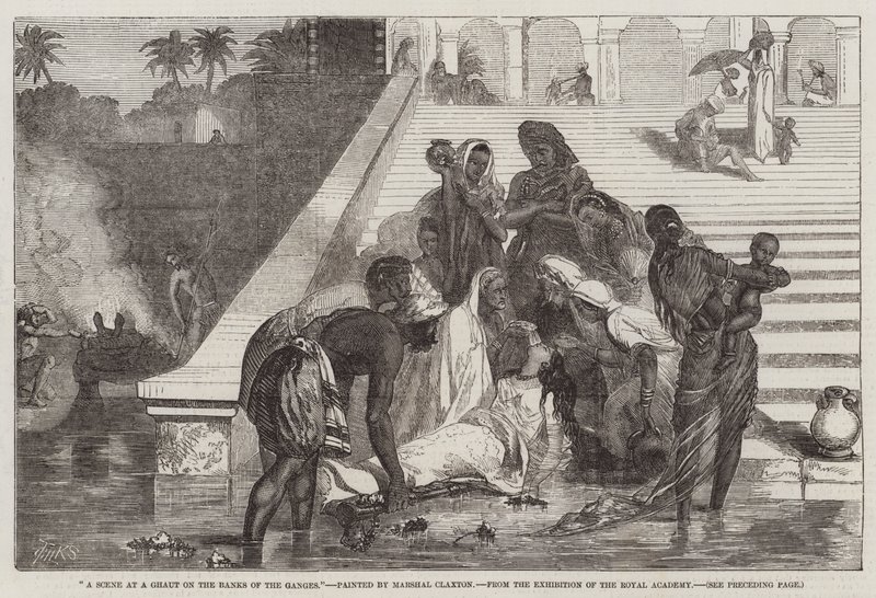 En scene ved en Ghaut på bredden af Ganges, fra udstillingen fra Royal Academy af Marshall Claxton