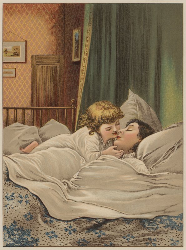 Barn i seng med mor (chromolitho) af Mary Ellen Edwards
