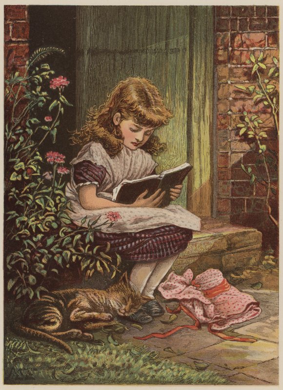 Pige læsning (chromolitho) af Mary Ellen Edwards