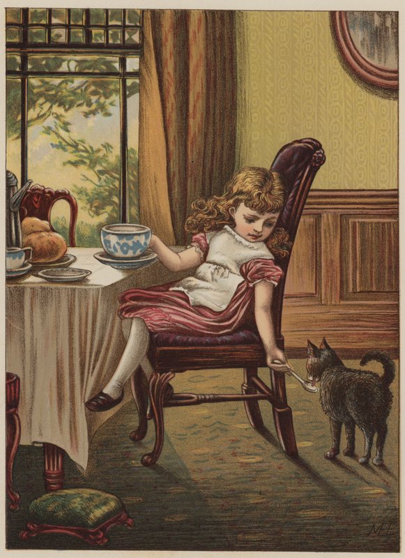 Pige med sort kat (chromolitho) af Mary Ellen Edwards