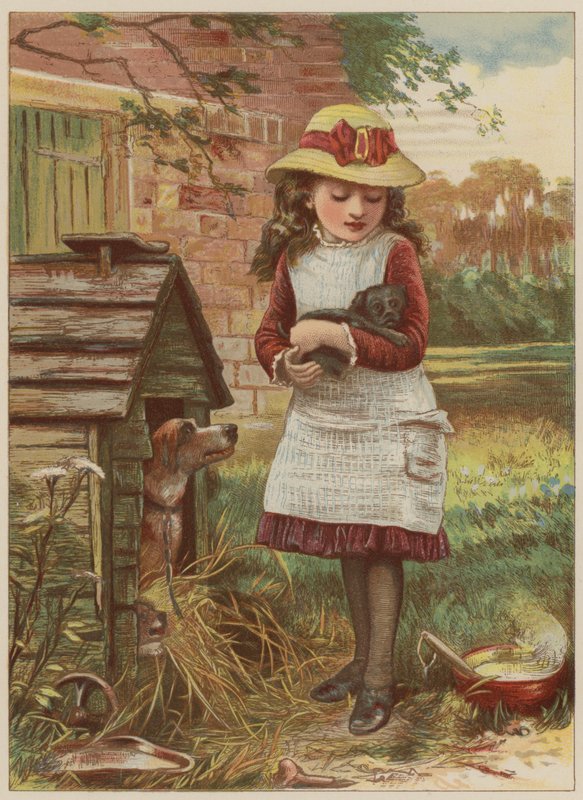 Pige med hvalp (chromolitho) af Mary Ellen Edwards