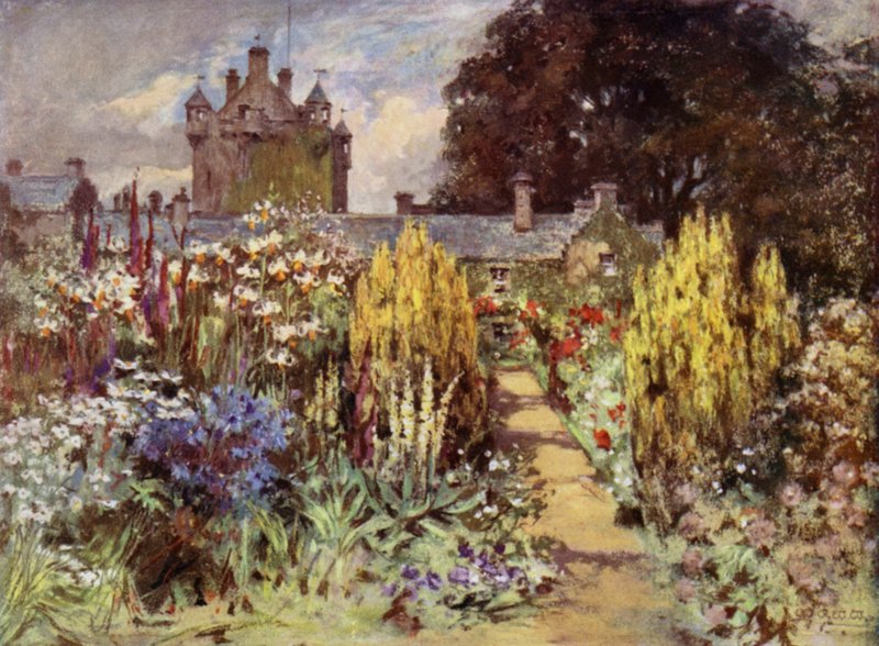 Scottish Gardens: Cawdor Castle (farve litho) af Mary Georgina Wade Wilson