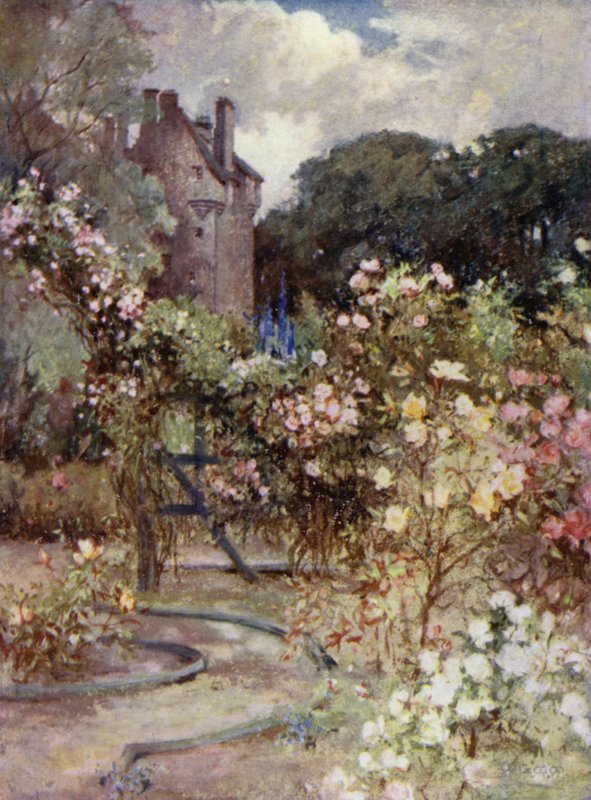 Scottish Gardens: Kellie Castle (farve litho) af Mary Georgina Wade Wilson
