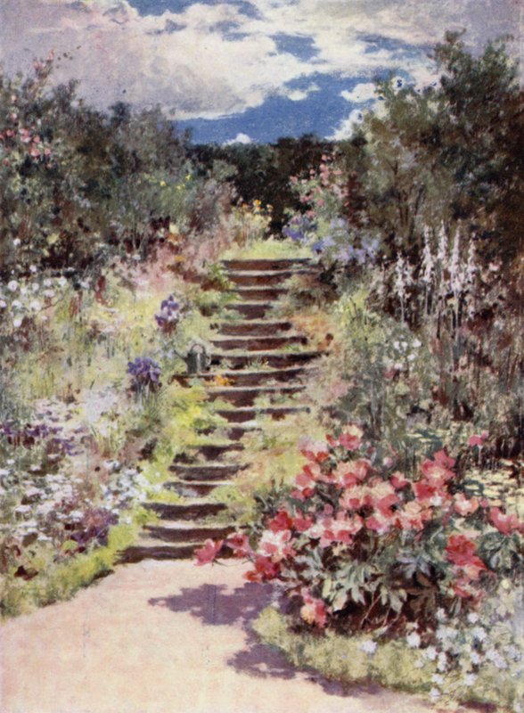 Scottish Gardens: Manse of Fyvie (farve litho) af Mary Georgina Wade Wilson