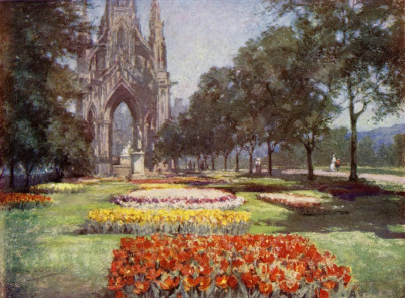 Scottish Gardens: Princes Street Gardens, Edinburgh (farve litho) af Mary Georgina Wade Wilson