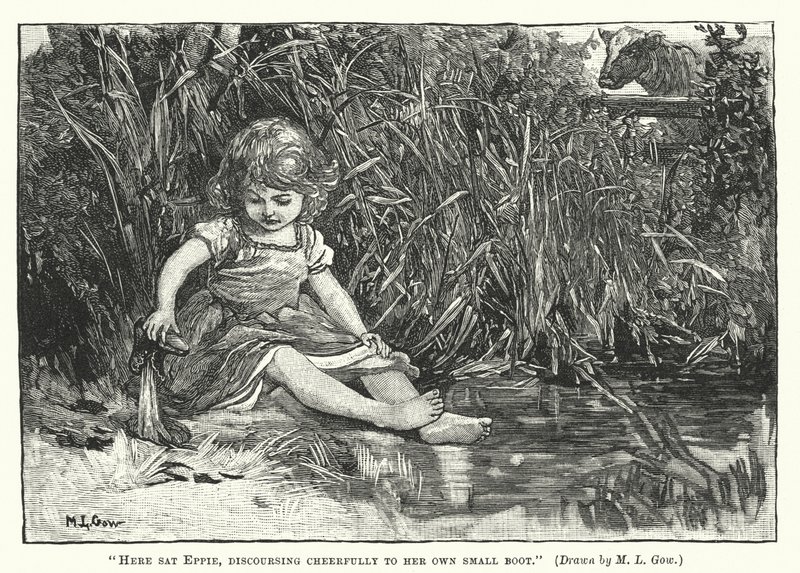 Silas Marner - Her sad Eppie og talte muntert til sin egen lille støvle af Mary L. Gow
