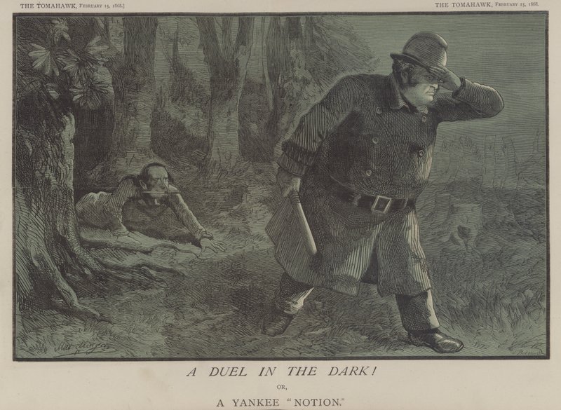 En duel i mørket! eller, A Yankee Notion (farve litho) af Matthew