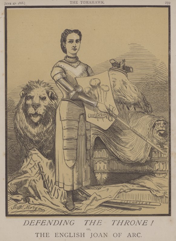 Forsvar af tronen! eller, Den engelske Joan of Arc (farve litho) af Matthew